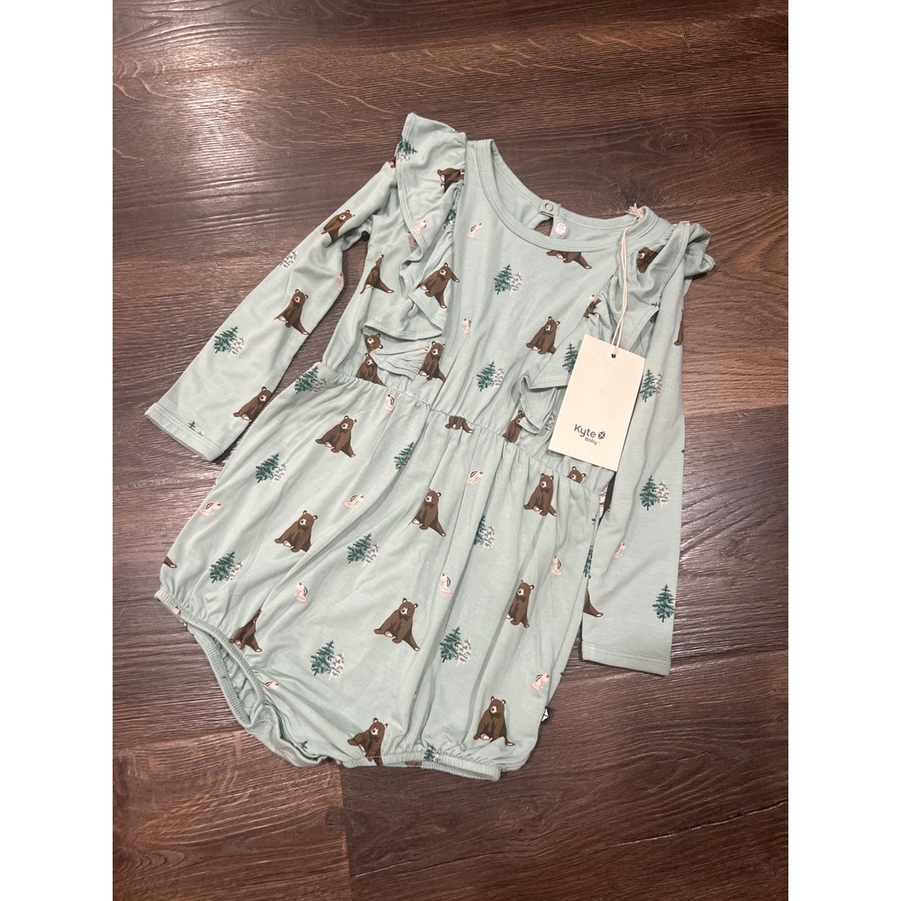Kyte‎ Baby Romper Ruffle Bear Tree Print Long Sleeve Size 3T NWT!